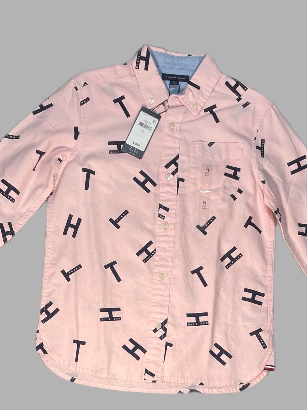 Tommy Hilfiger Pink Button-Up Shirt with Navy H Logo Print